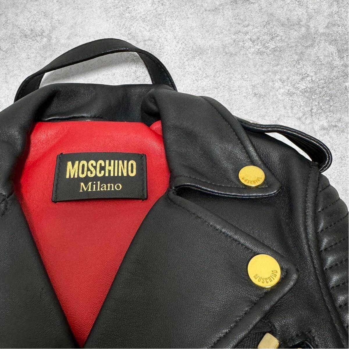 希少 正規品 MOSCHINO モスキーノ バイカー ジャケット リュックサック レザーバックパック ブラック ゴールド ライダース 黒 レディースの画像6