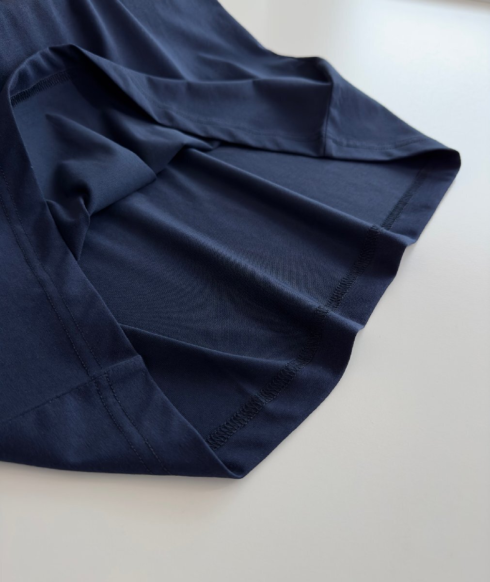 BRUNELLO CUCINELLI(ブルネロ クチネリ) メンズ半袖T-シャツ 丸首 綿 トップス カットソー クルーネック Lサイズ ネイビー ロゴプリント_画像9