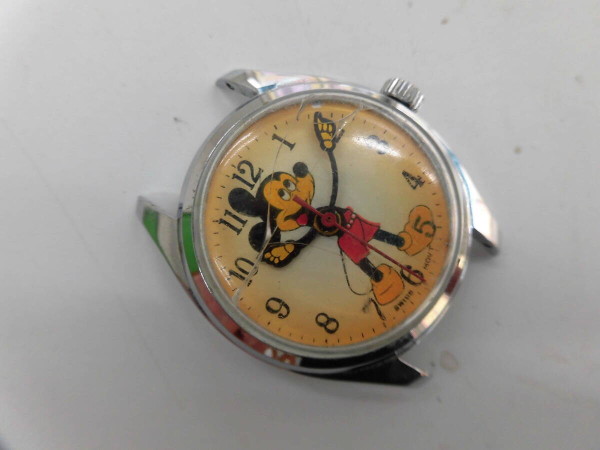 □　ミッキーマウス　手巻き　スイスムーブメント　ボーイス　腕時計　稼働/ジャンク　□_画像2