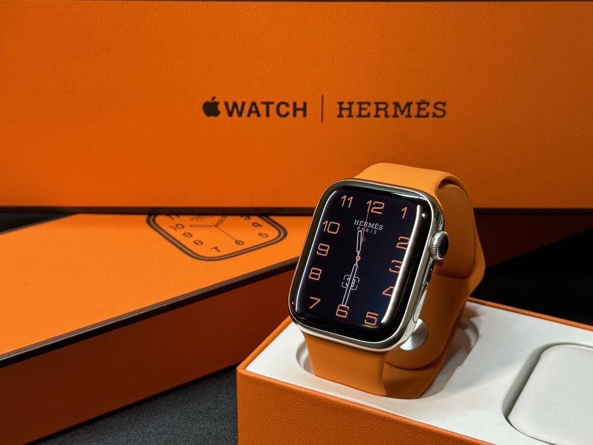 ★即決 ケア+ 美品 Apple Watch series7 HERMES 45mm アップルウォッチ エルメス GPS+Cellular シルバーステンレス シリーズ7 843の画像1