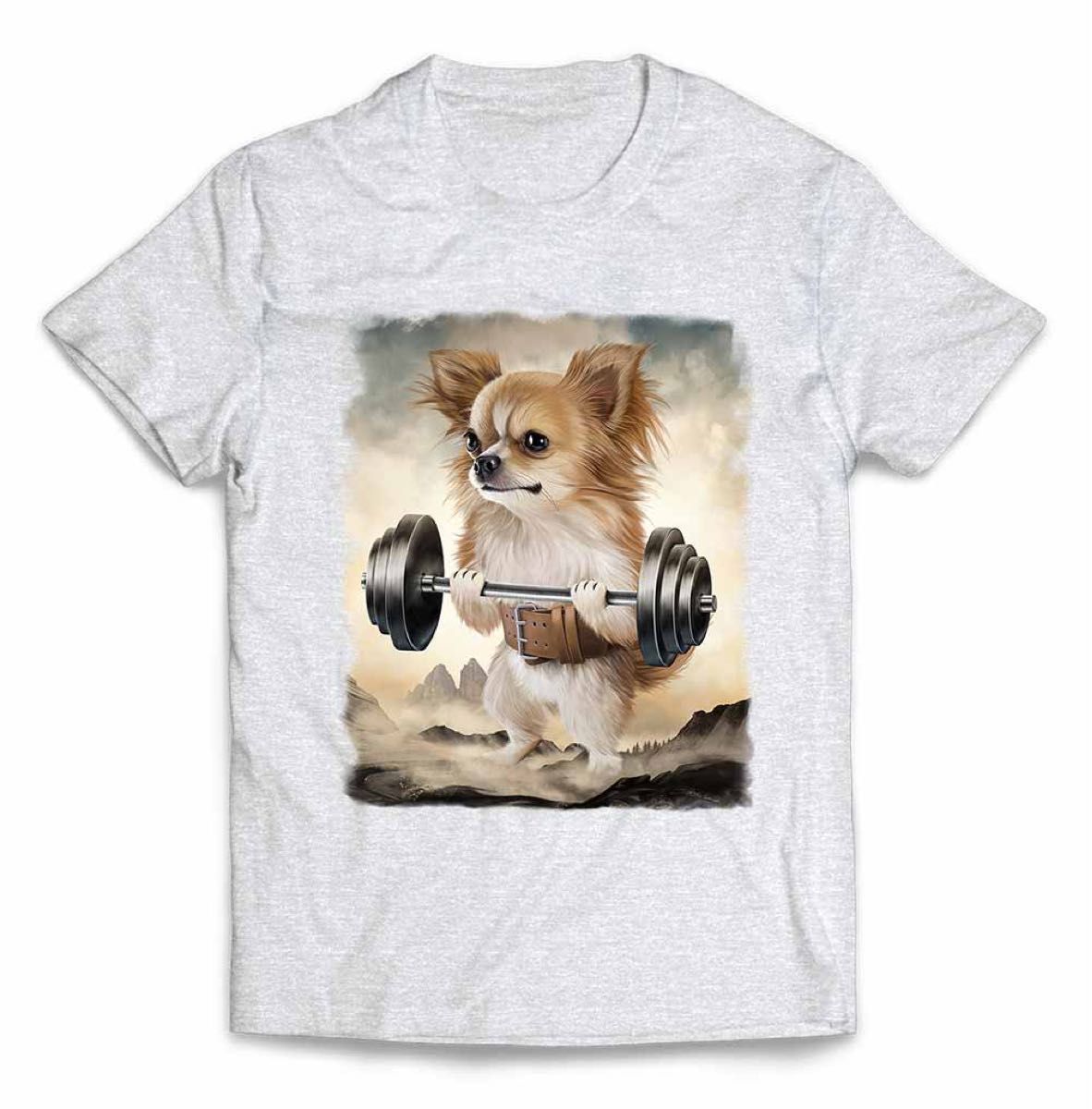 チワワ 犬 筋トレ 筋肉 ウエイトリフティング Tシャツ 半袖 メンズ デザインTシャツ