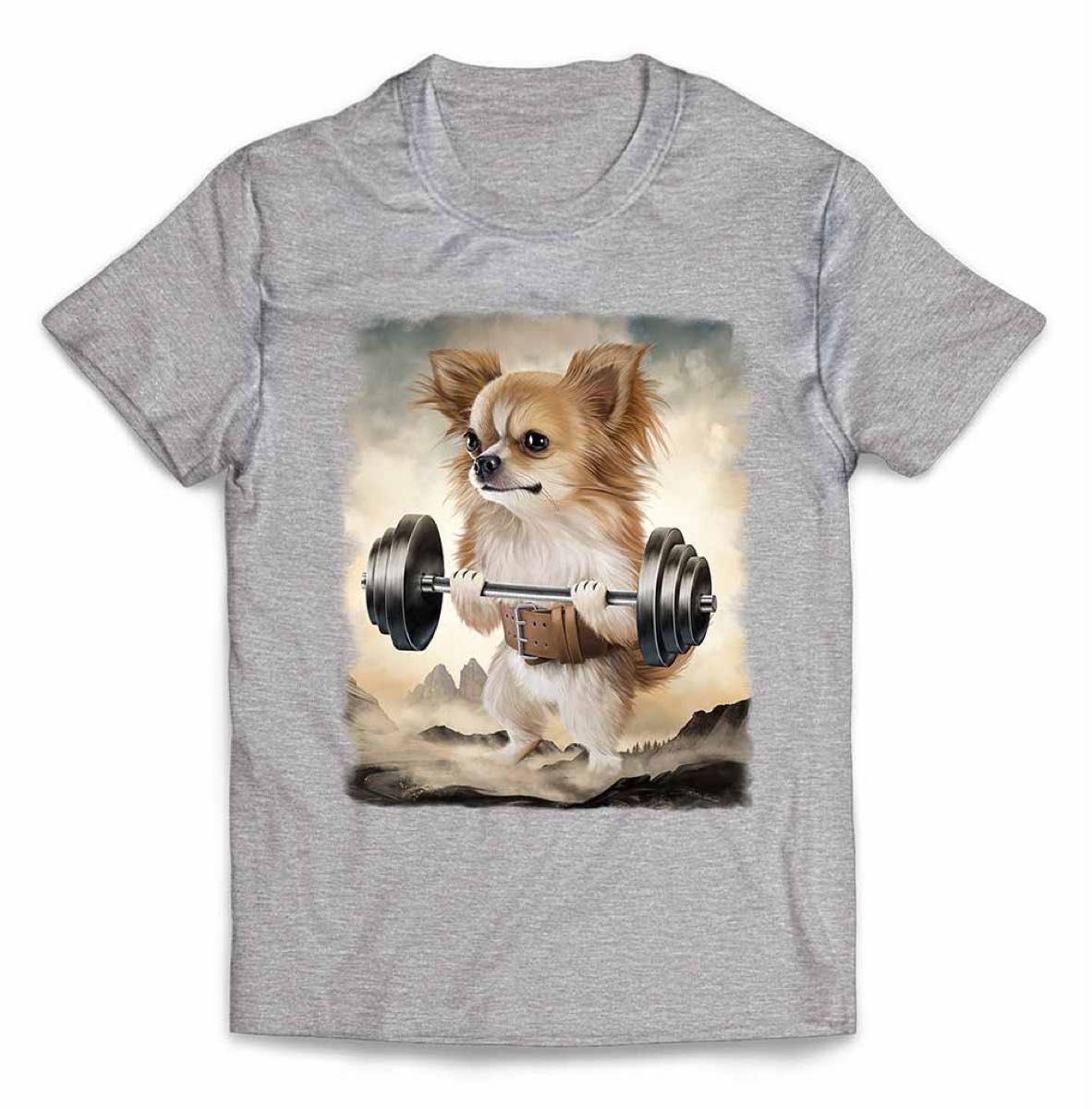 チワワ 犬 筋トレ 筋肉 ウエイトリフティング Tシャツ 半袖 メンズ デザインTシャツ