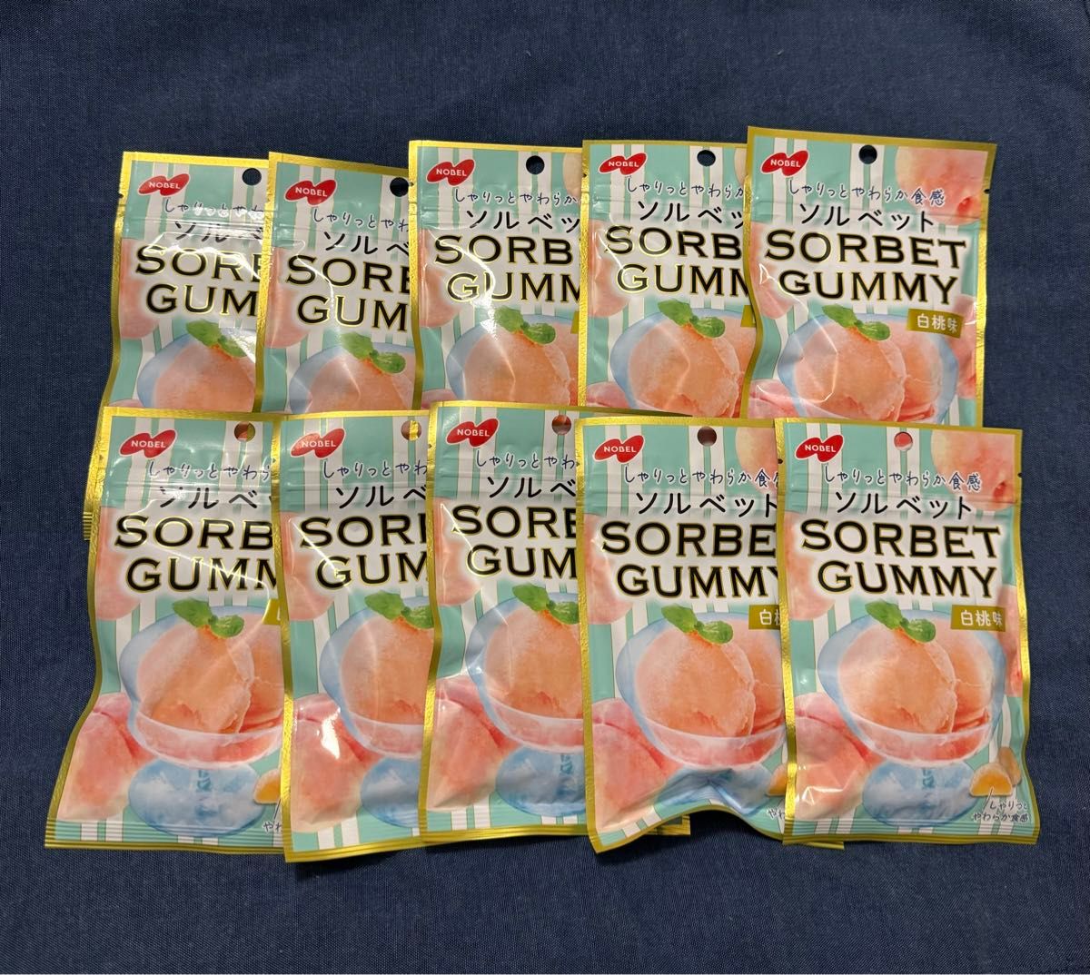 ノーベル ソルベットグミ SORBET GUMMY 白桃味 10袋セット 10個セット (プチプチに入れ、ネコポスで発送)