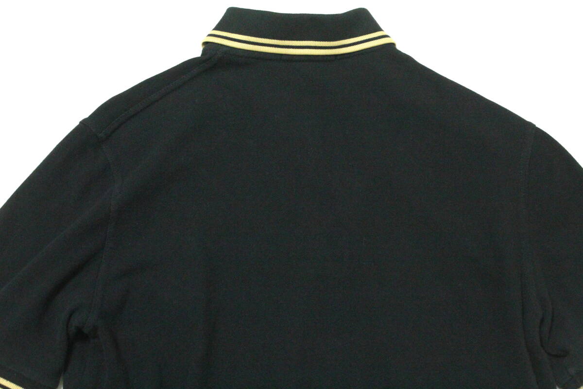 英国製 FRED PERRY フレッドペリー 40 101cm 半袖 胸ロゴ刺繍 ポロシャツ ブラック ゴールド 黒 鹿の子 イングランド UKの画像5