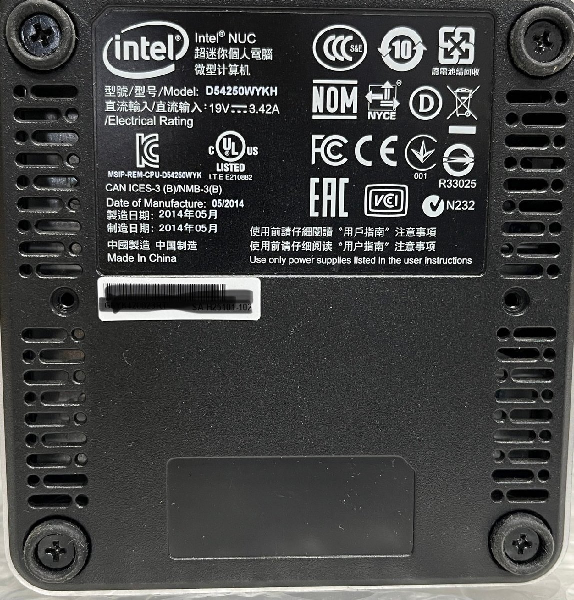 送料無料 ミニデスクトップ パソコン Intel NUC D54250WYKH CORE i5 4世代 メモリ8GB HDDなし BIOS通電確認のみの画像5