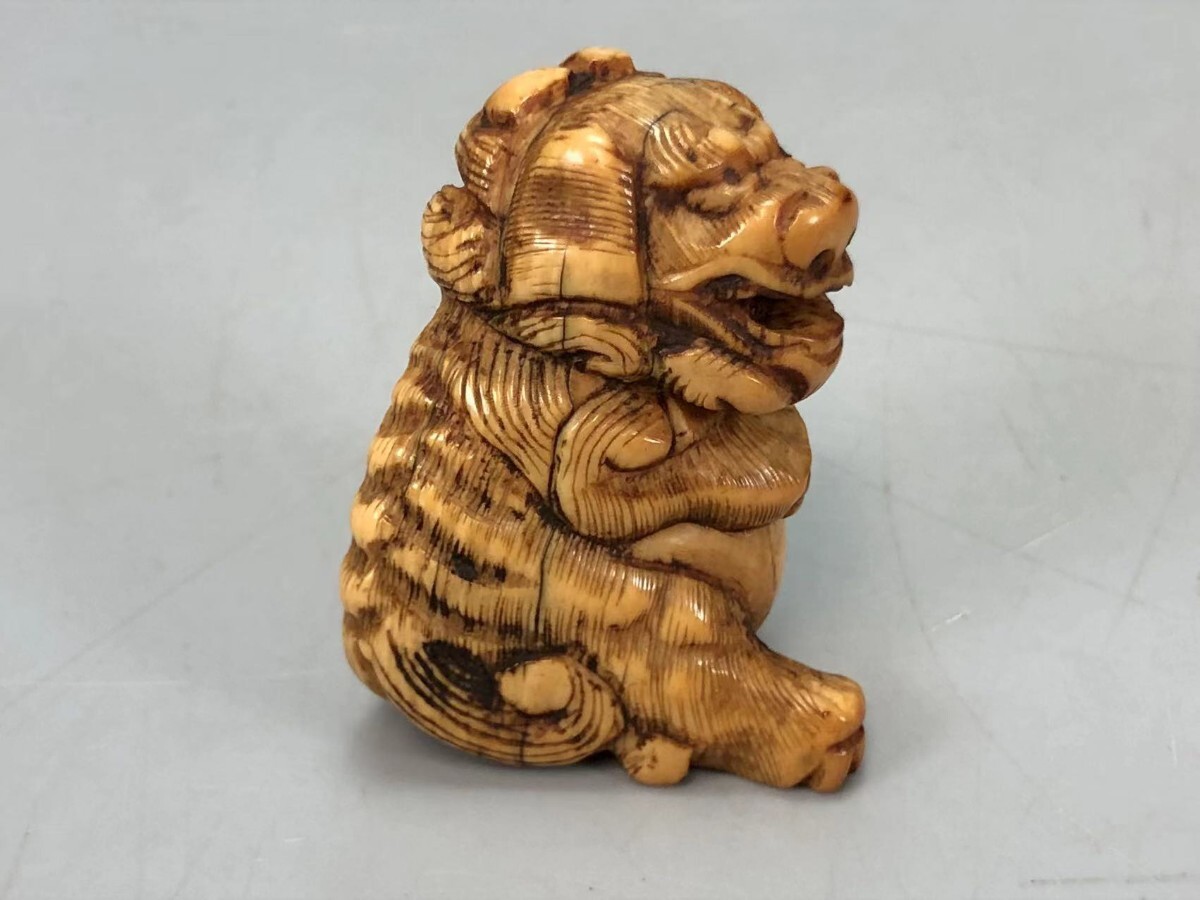 R0266 根付 唐獅子 瑞獣 東洋彫刻 細密細工 提げ物 腰提 飾物 時代物 重23g_画像5
