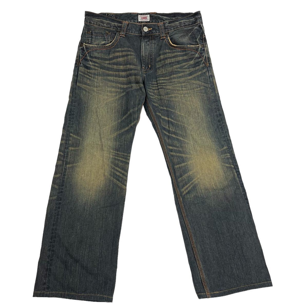 EDWIN / Edwin 424XVS strut Denim jeans pants large size W36 indigo ( used processing ) orange stitch O-2100
