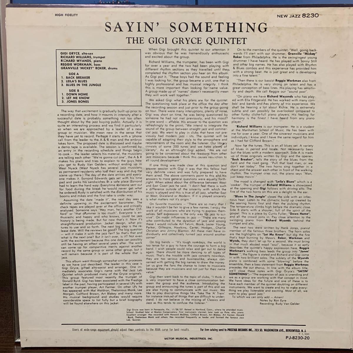 ジジ・グライス The Gigi Gryce Quintet／Sayin’ Something／New Jazz／1960年／録音Rudy Van Gelderの画像2