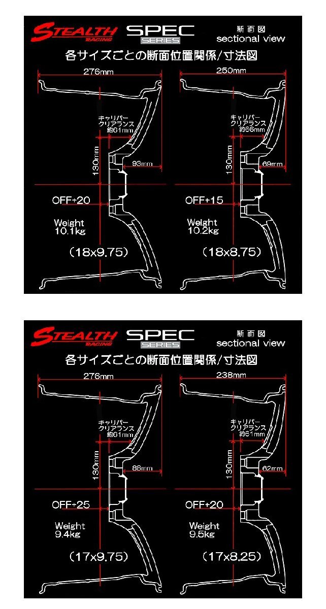 送料無料 トラストジャパン STEALTH RACING SPEC-01 5HOLE 8.25J-17 +20 5H-114.3 (17インチ) 5H114.3 8.25J+20【2本セット 新品】_画像3