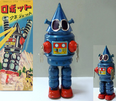 ●珍しい光る動く後期型少年ジェット三角ロボットは米澤玩具製ブリキ_画像1