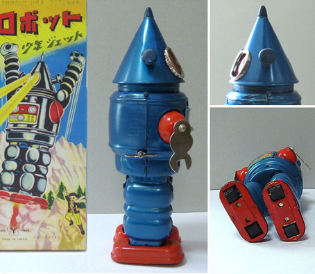 ●珍しい光る動く後期型少年ジェット三角ロボットは米澤玩具製ブリキ_画像5