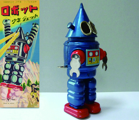 ●珍しい光る動く後期型少年ジェット三角ロボットは米澤玩具製ブリキ_画像2