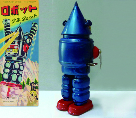 ●珍しい光る動く後期型少年ジェット三角ロボットは米澤玩具製ブリキ_画像6