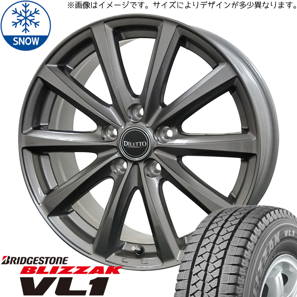 155/80R14 88/86 サクシード BS BLIZZAK VL1 ディレット M10 14インチ 5.0J +39 4H100P スタッドレスタイヤ ホイールセット 4本_画像1