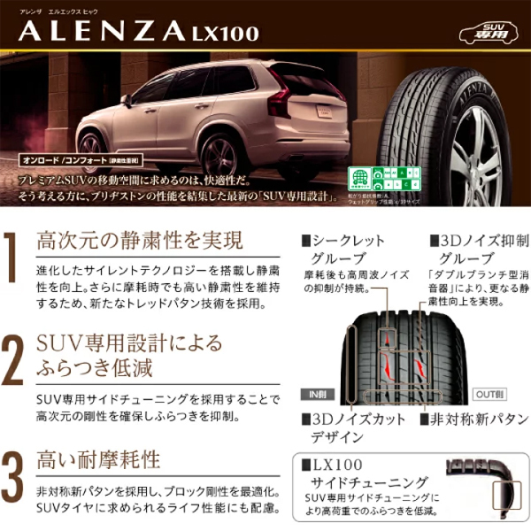 235/55R19 アリア アウトランダー CX60 BS アレンザ LX100 FTX 19インチ 8.0J +38 5H114.3P サマータイヤ ホイールセット 4本_画像4