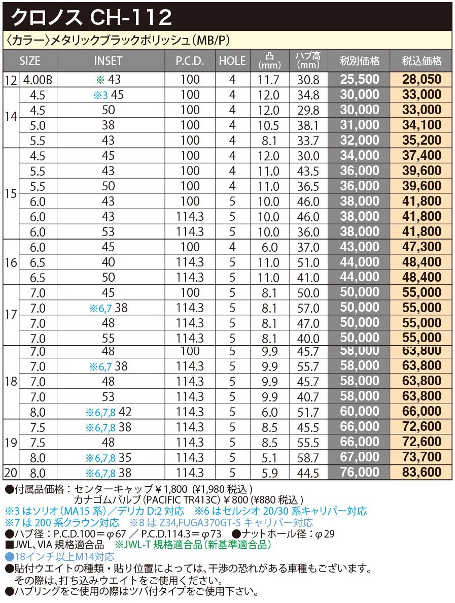 ホイールのみ 4本セット 17インチ クロノス CH-112 7.0×17 +45 5H100 メタリックブラックポリッシュ プリウス ライズハイブリッド_画像6