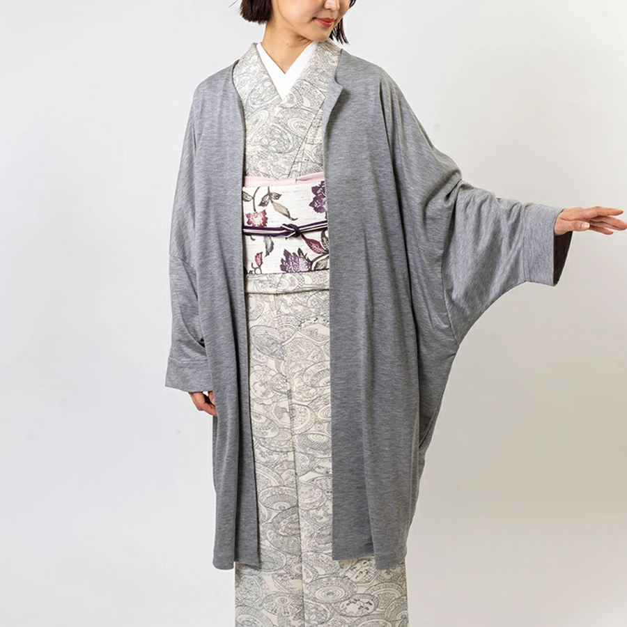  Quruli kimono for cardigan BOX tuck entering gray plain feather woven 