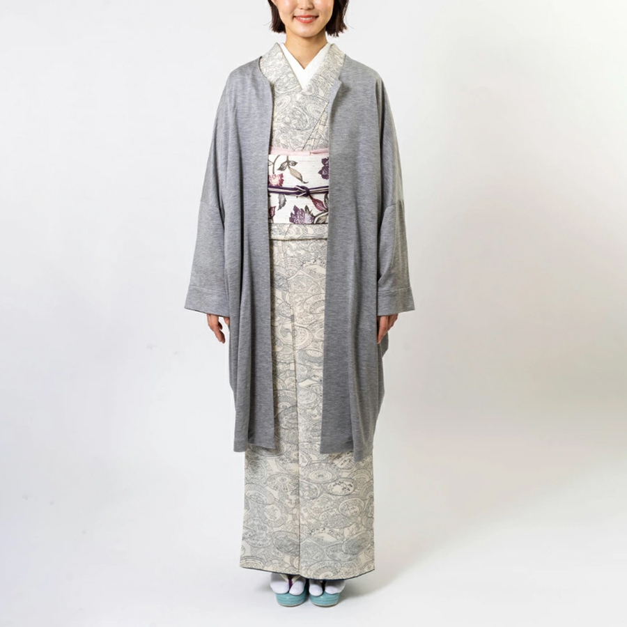  Quruli kimono for cardigan BOX tuck entering gray plain feather woven 