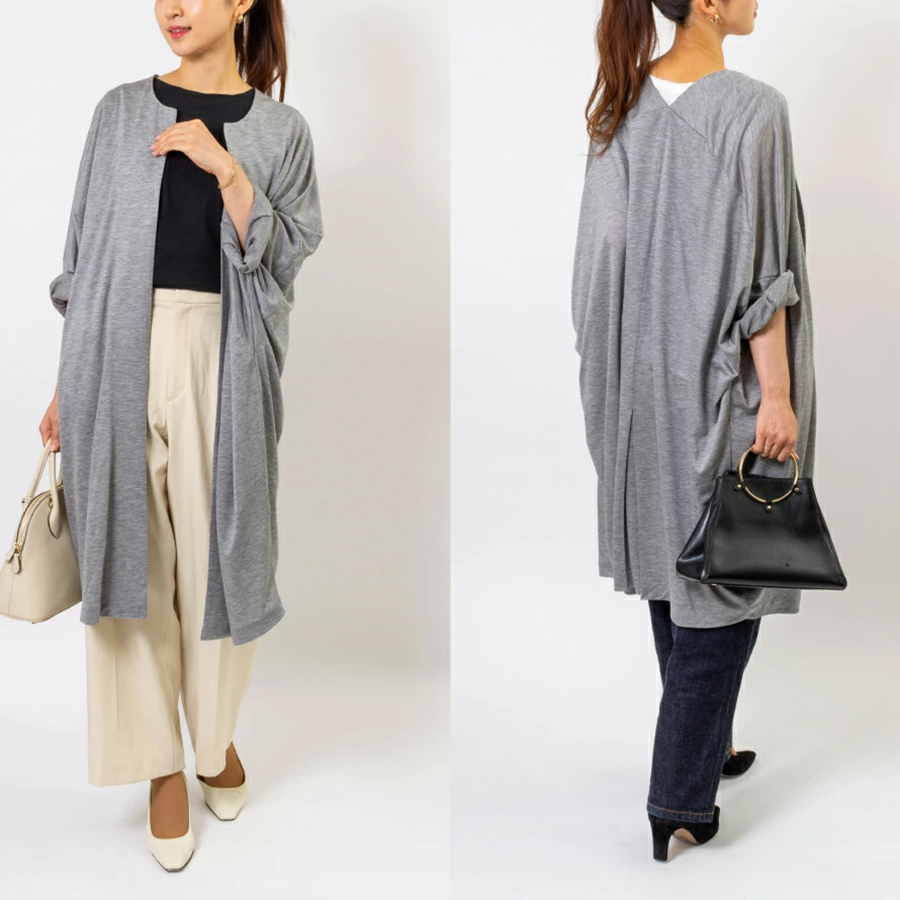  Quruli kimono for cardigan BOX tuck entering gray plain feather woven 