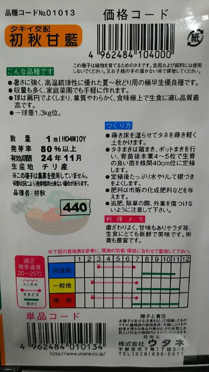 ３袋セット 初秋 キャベツ しょしゅう 種 郵便は送料無料_画像2