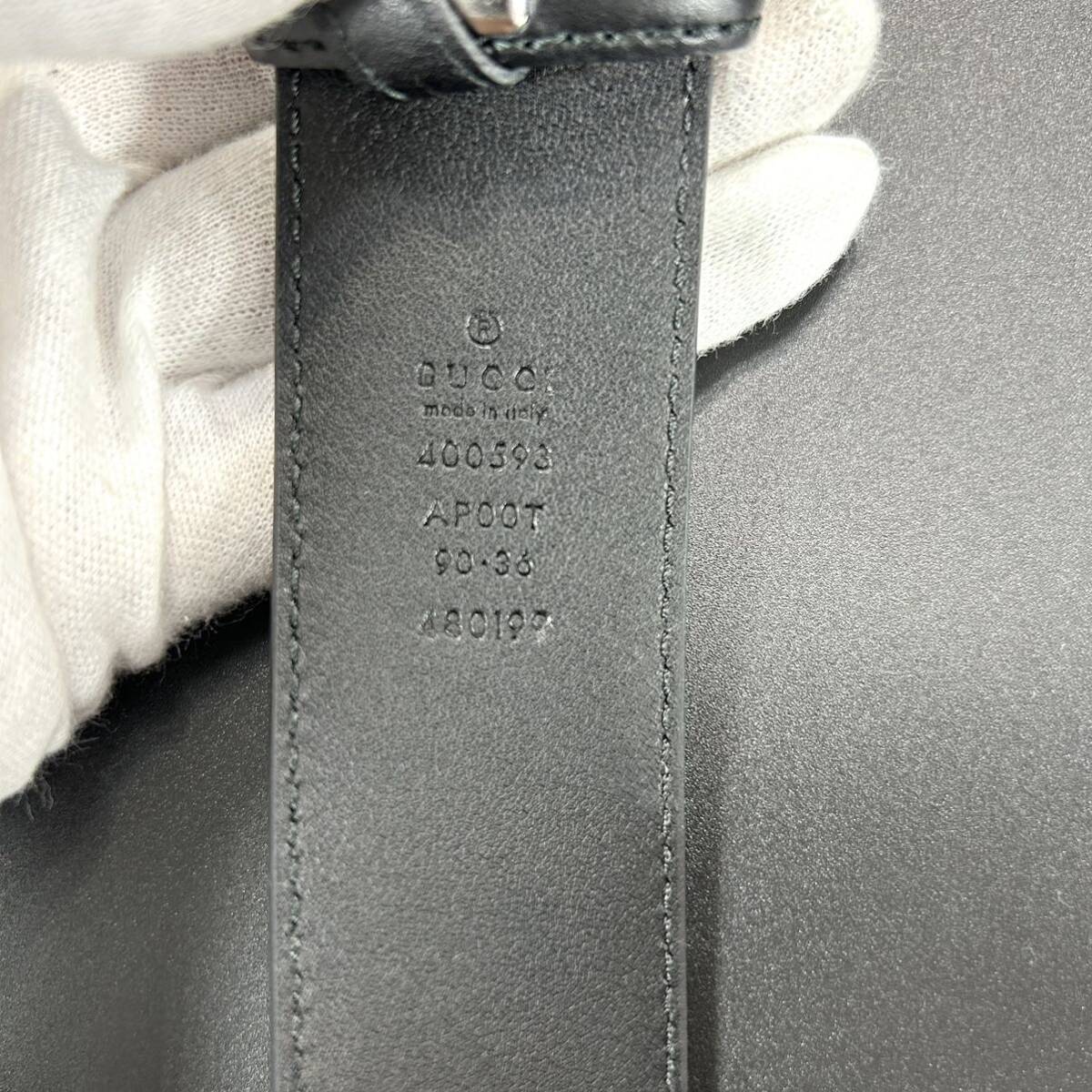 【美品】1円 GUCCI グッチ ベルト インターロッキング デカロゴ GG ブラック 黒 シルバー金具 通勤 通学 仕事 ビジネス メンズ 3.8cm幅_画像9