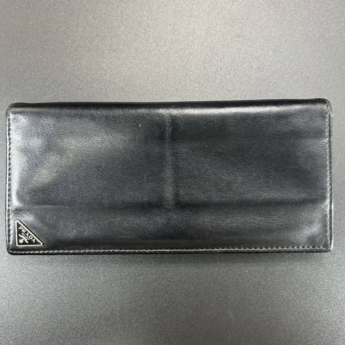 【美品】1円〜 プラダ PRADA 長財布 財布 レザー 三角ロゴ メンズ レディース ウォレット 小銭入れ ブラック 黒_画像2