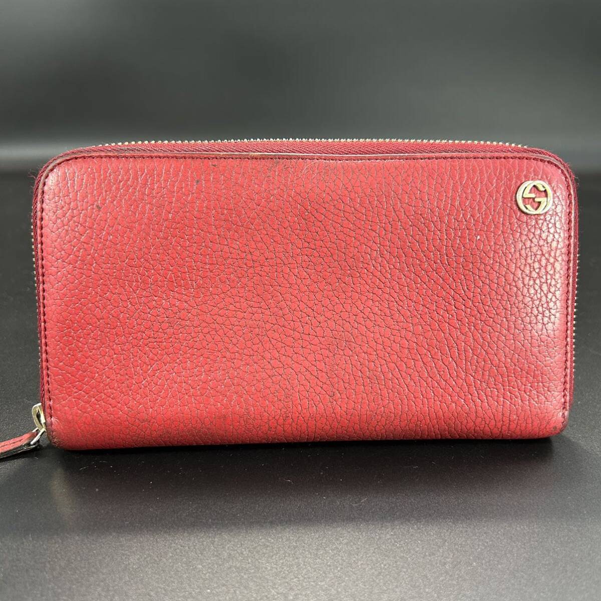 1円〜 GUCCI グッチ 長財布 財布 レザー インターロッキング ラウンドファスナー ジッピーウォレット ロゴ レッド 赤系 ウォレット Wallet_画像2