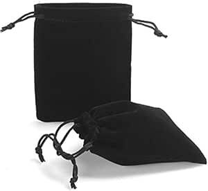 アクセサリーの保存・プレゼント用ポーチ ベロア調巾着袋 Sサイズ ブラック×5枚セッ_画像1