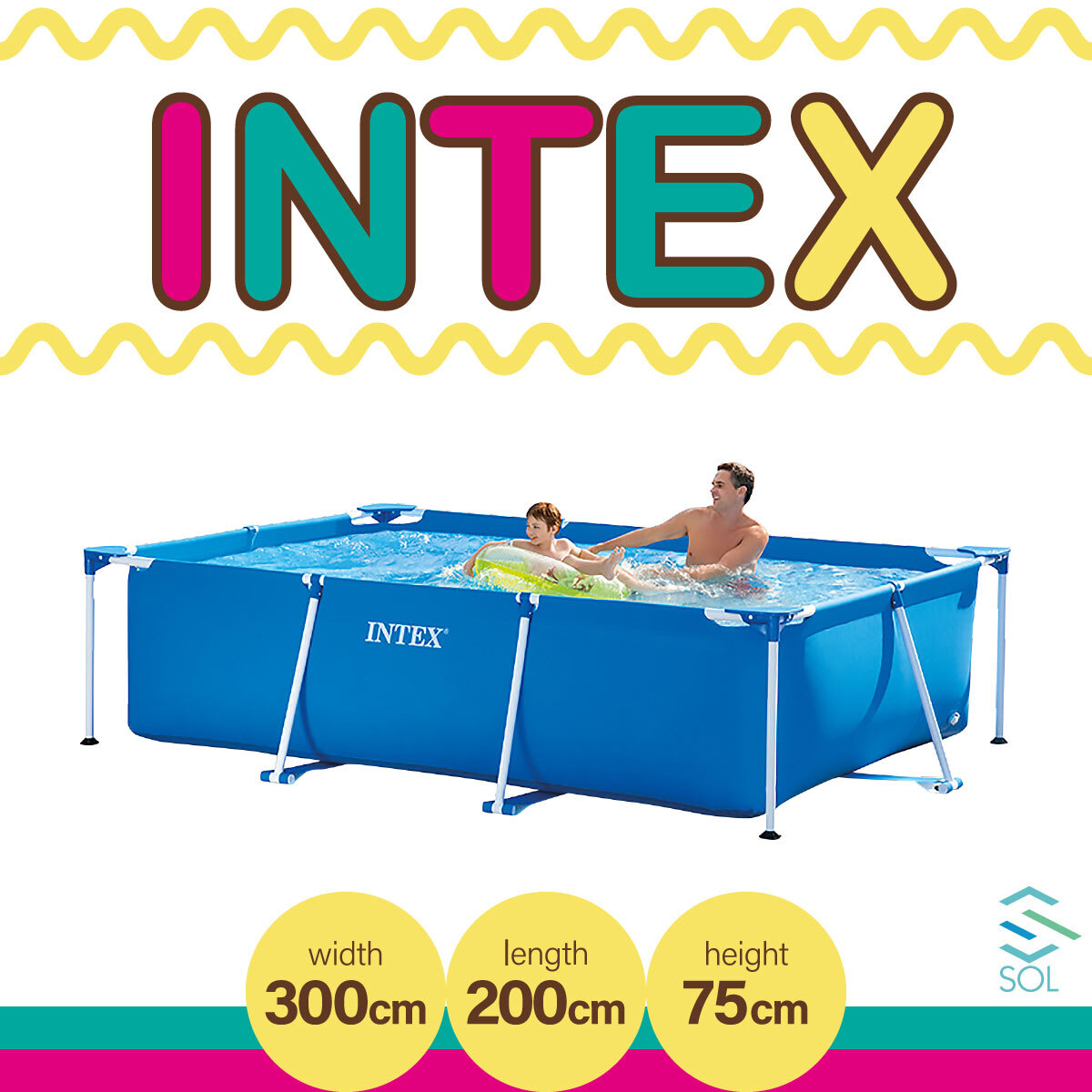 正規品 インテックス プール 3m 3メートル 大型 INTEX フレームプール 夏 自宅 家 ペット 水遊び 子供 大人 長方形 300cmX200cmX75cm_画像1