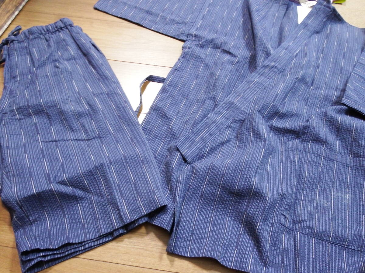 新品タグ付 甚平 阿波 しじら織 正藍染 伝統工芸 Mサイズ 紳士 メンズ 男性 パジャマ の画像1