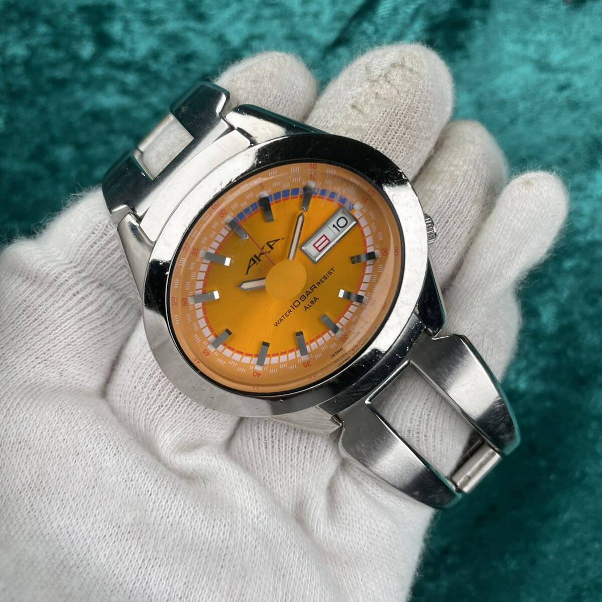 35 Vintage Seikosha SEIKO Seiko ALBA AKA V743-5A10 orange dial красивый среда как насчет колокольчик ... использование модель оригинал breath 