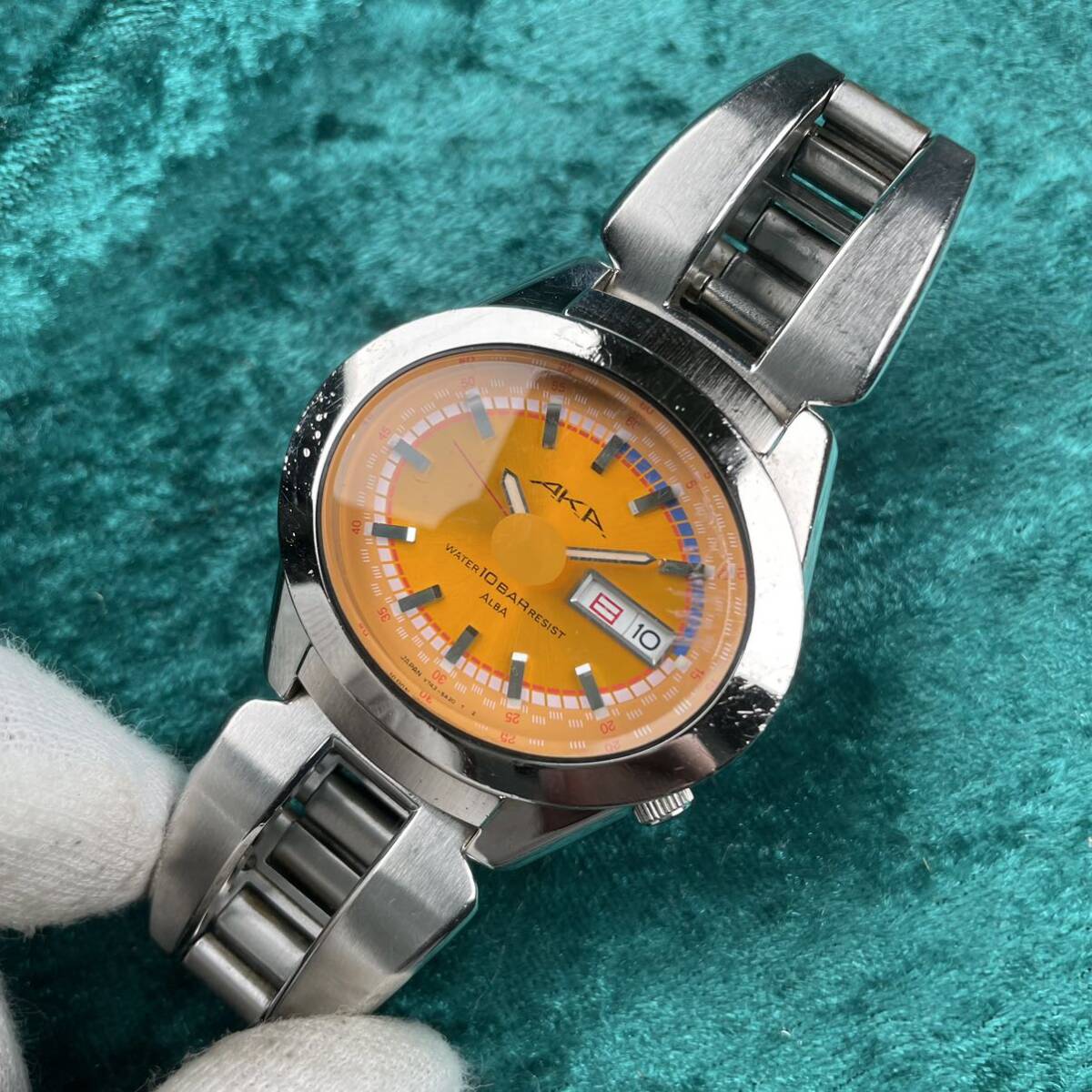 35 Vintage Seikosha SEIKO Seiko ALBA AKA V743-5A10 orange dial красивый среда как насчет колокольчик ... использование модель оригинал breath 