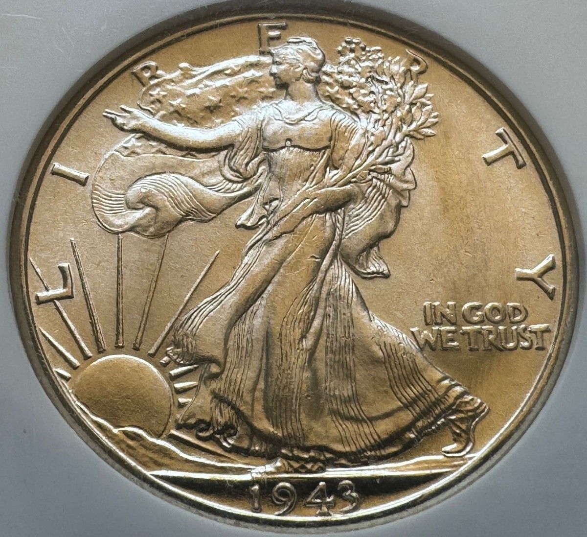 アメリカ合衆国　1943-D1/2ドラ銀貨　ウォーキングリバティNGC MS65