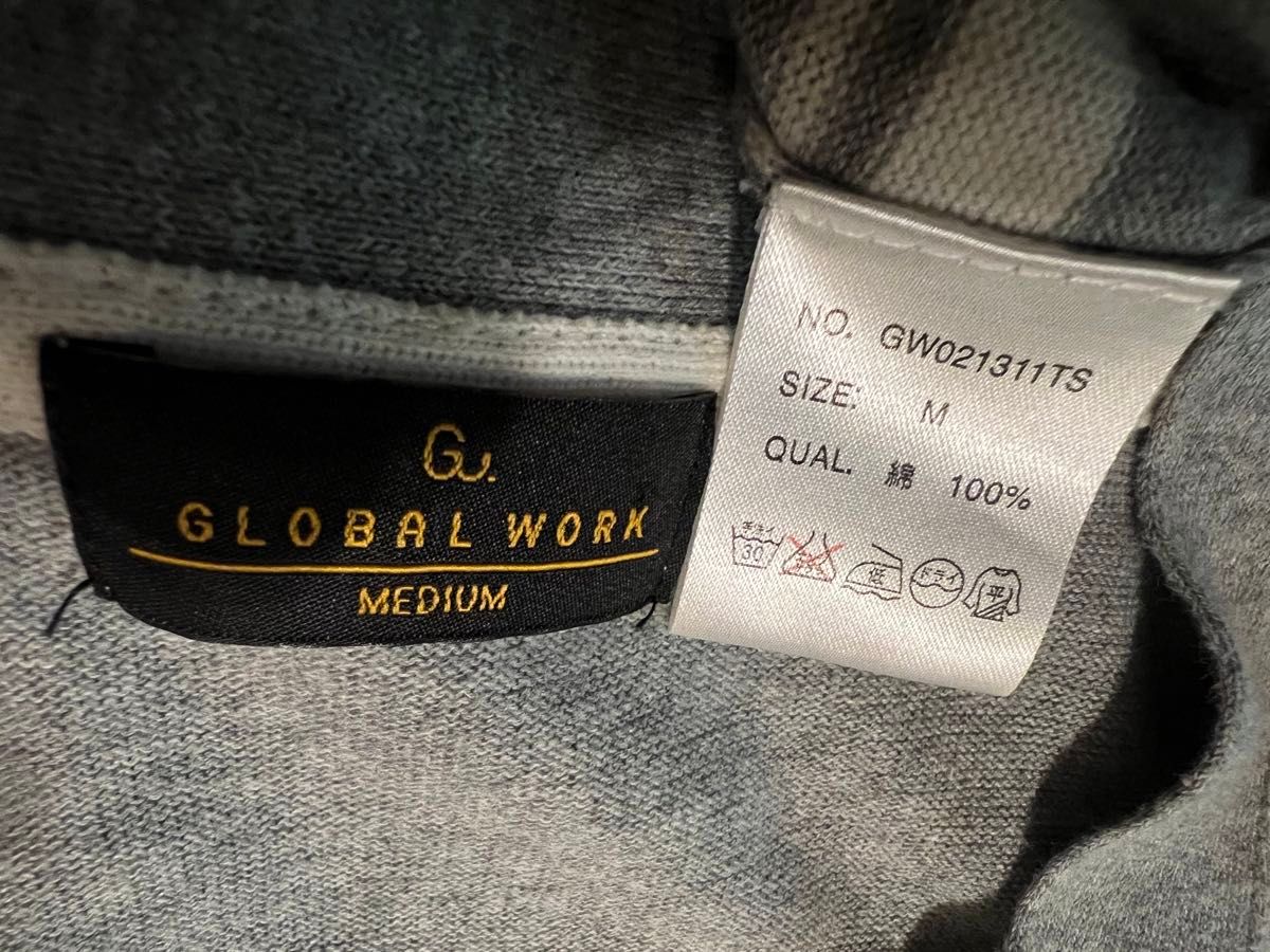 カーディガン グレー　グローバルワーク　メンズS〜M 綿100% コットン　美品　GLOBAL WORK ホワイト　ボーダー