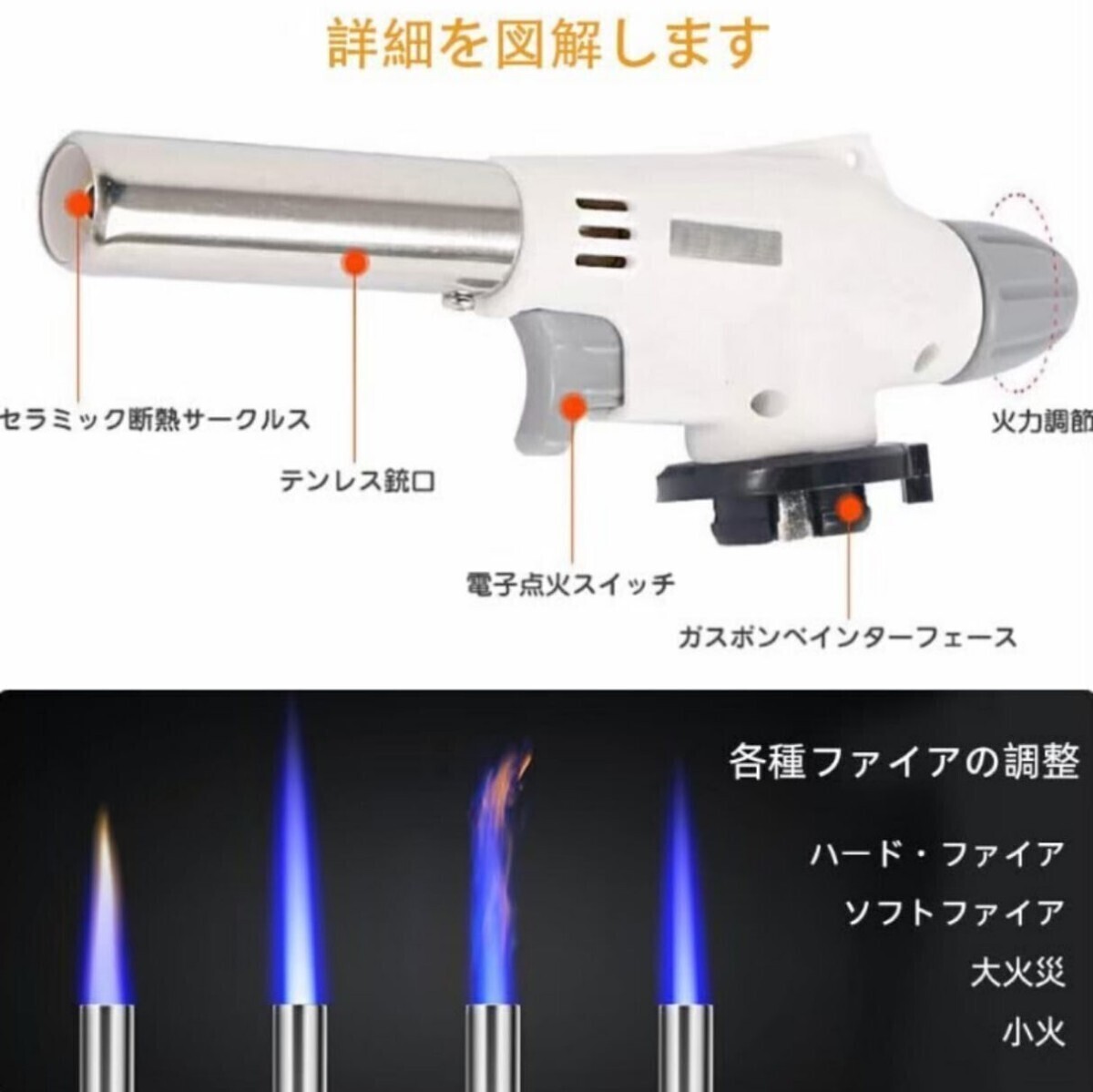 トーチバーナー ガスバーナー　ガスボンベ　BBQ バーベキュー 炙りキャンプ_画像4