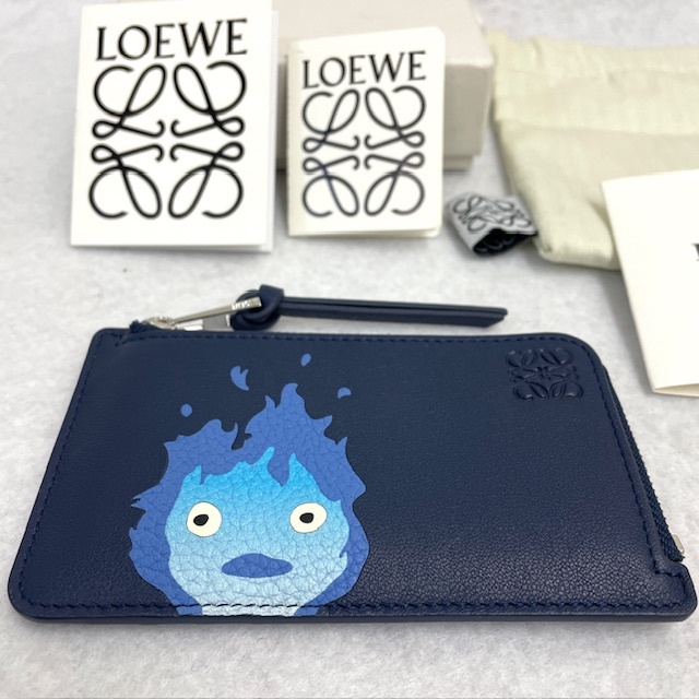 ～美品～ロエベ LOEWE コインカードホルダー レザー ブルー L字ファスナー/ジブリコラボ/カルシファー 財布 コイン_画像2