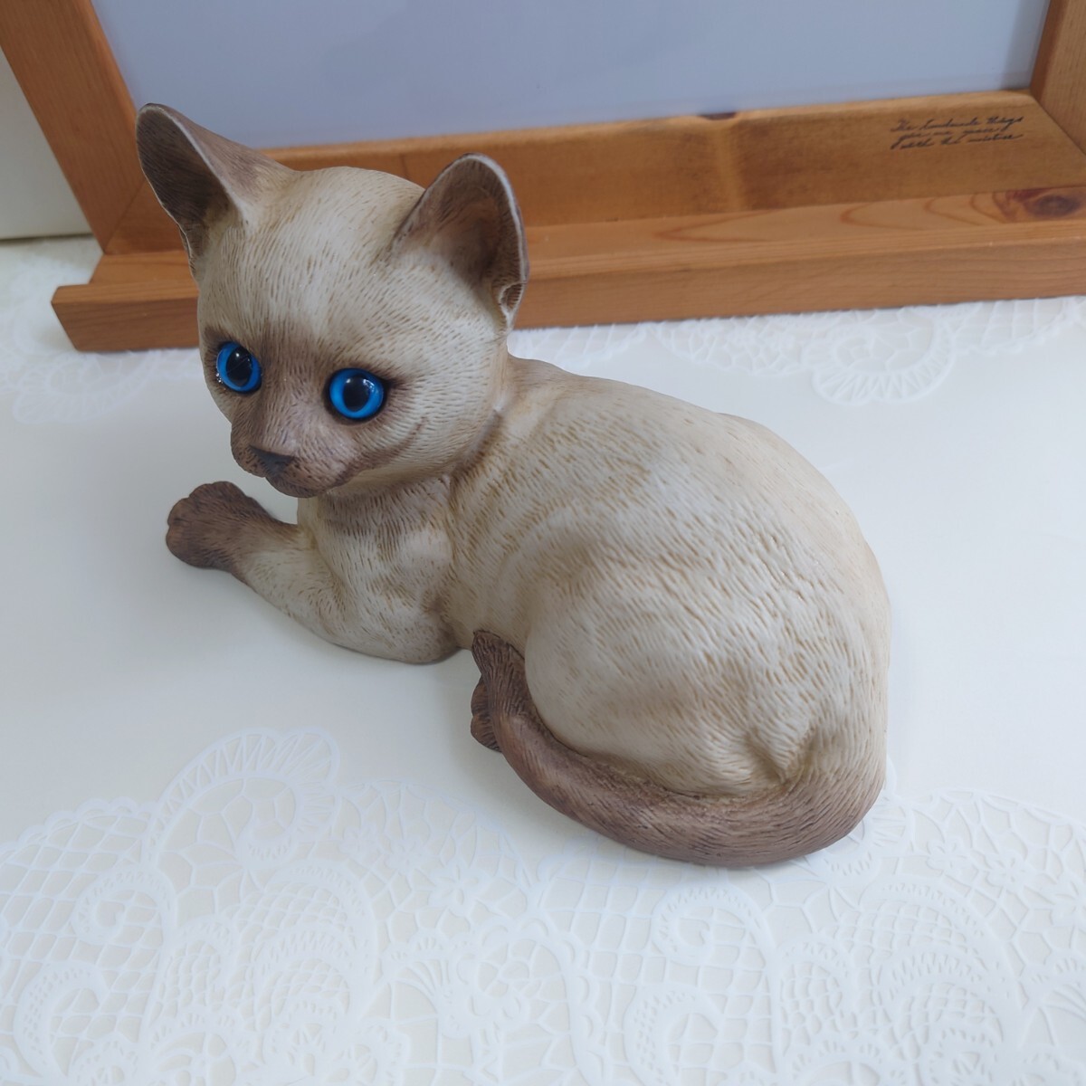 幅19cm 加藤工芸 シャム猫 陶器製 置物 ガラスアイ 仔猫 子猫 ブルーアイの画像7