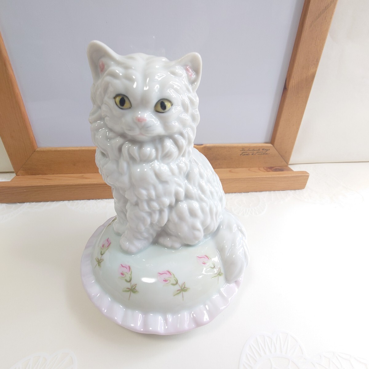 高さ14cm 加藤工芸 ペルシャ猫 陶器製 置物  の画像1