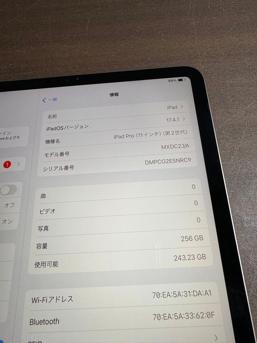 13371 iPad Pro2世代　11inch 256GB グレー　Wi-Fiモデル　中古品　※本体のみ