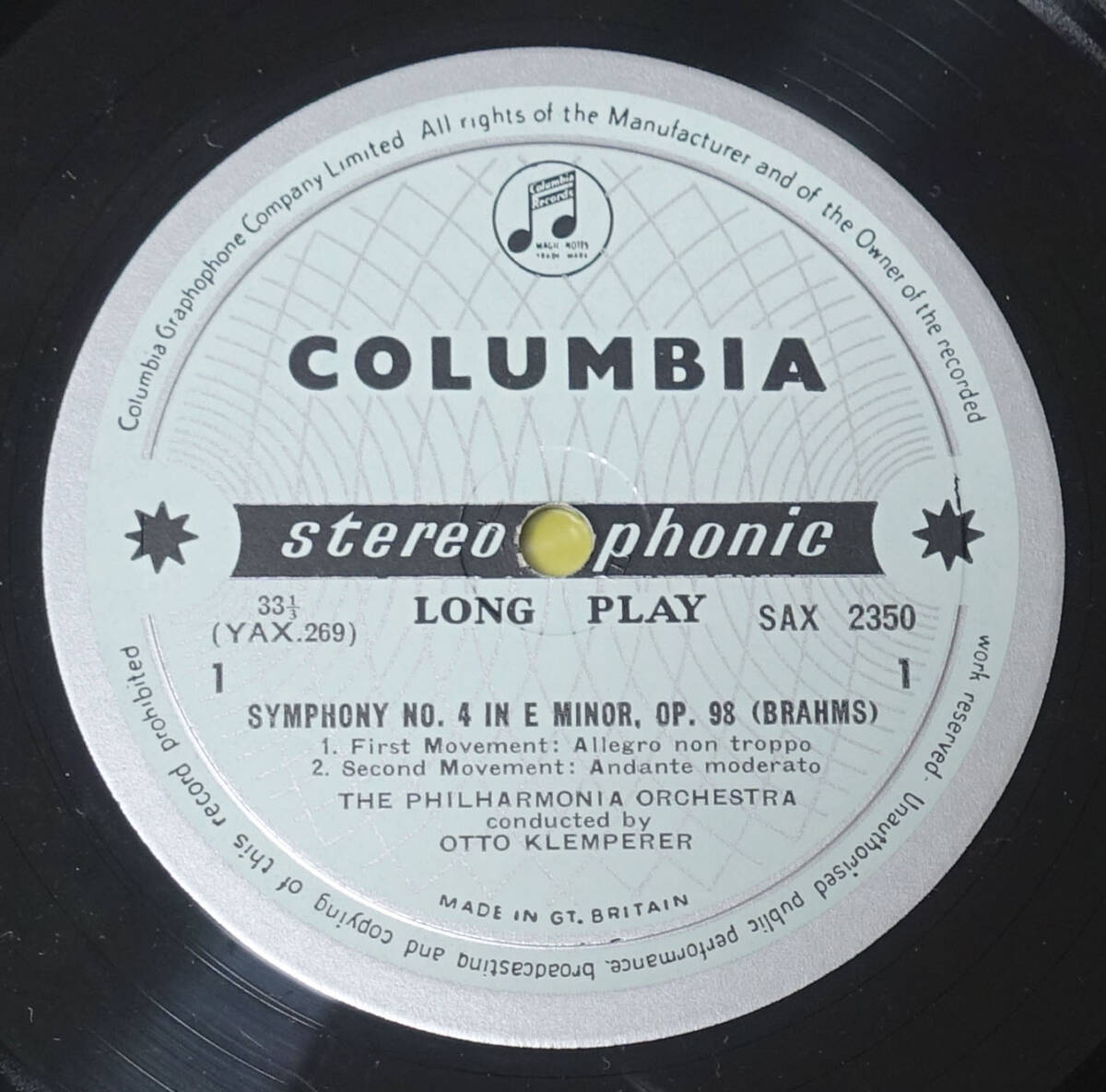 極美！英Columbia SAX 2350 B&S ブラームス交響曲第4番 クレンペラーの画像3