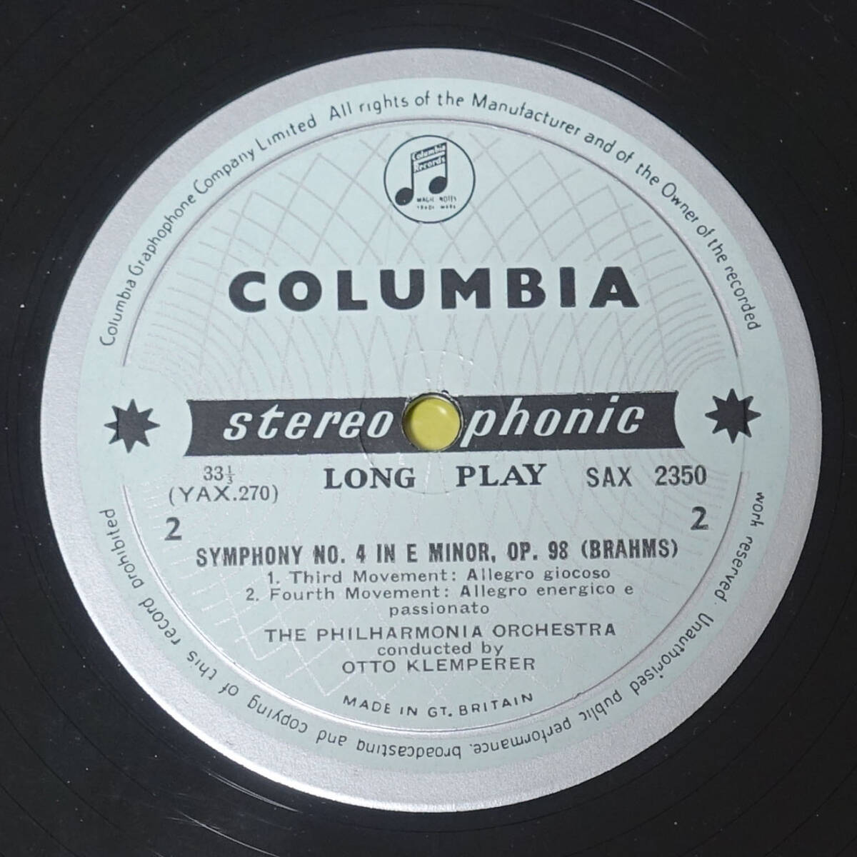 極美！英Columbia SAX 2350 B&S ブラームス交響曲第4番 クレンペラーの画像4