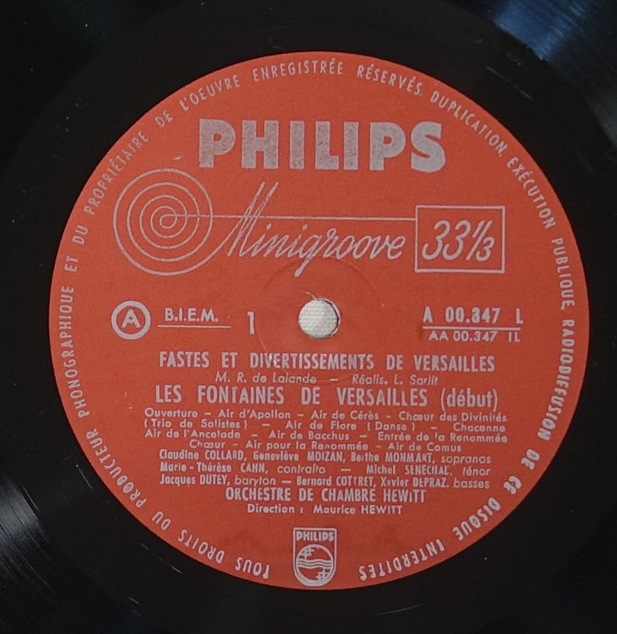 初期セット! 仏PHILIPS Minigroove Fastes et divertissements de Versailles モーリス・エウィット_画像4