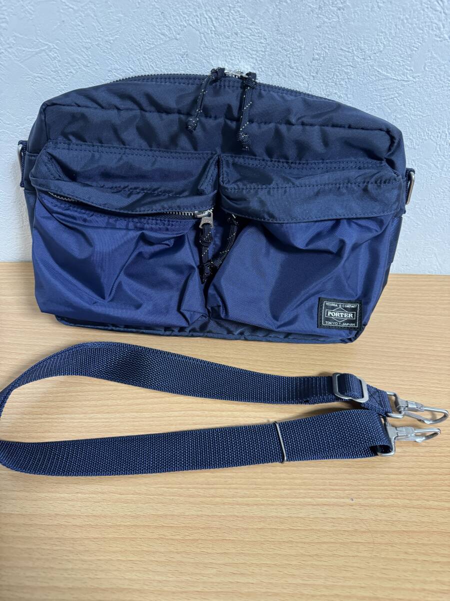 定価25300円●新品●吉田カバン PORTER ポーター FORCE SHOULDER BAG(S) フォース 2way ショルダーバッグ ネイビー ポーチ 取り外し可能_画像3