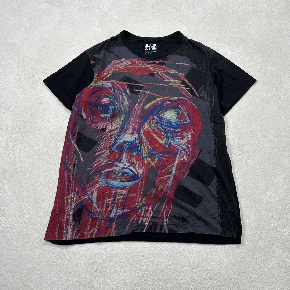 Yohji Yamamoto BLACK SCANDAL カットソー 3 ヨウジヤマモト 朝倉PT 赤顔半袖 プリント カットソー Tシャツ リヨセル70% コットン30%_画像2