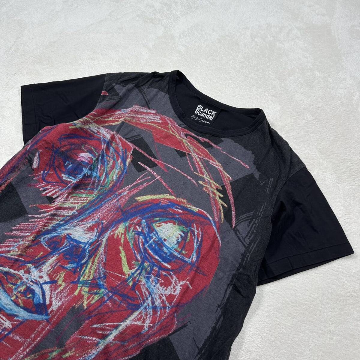 Yohji Yamamoto BLACK SCANDAL カットソー 3 ヨウジヤマモト 朝倉PT 赤顔半袖 プリント カットソー Tシャツ リヨセル70% コットン30%_画像4