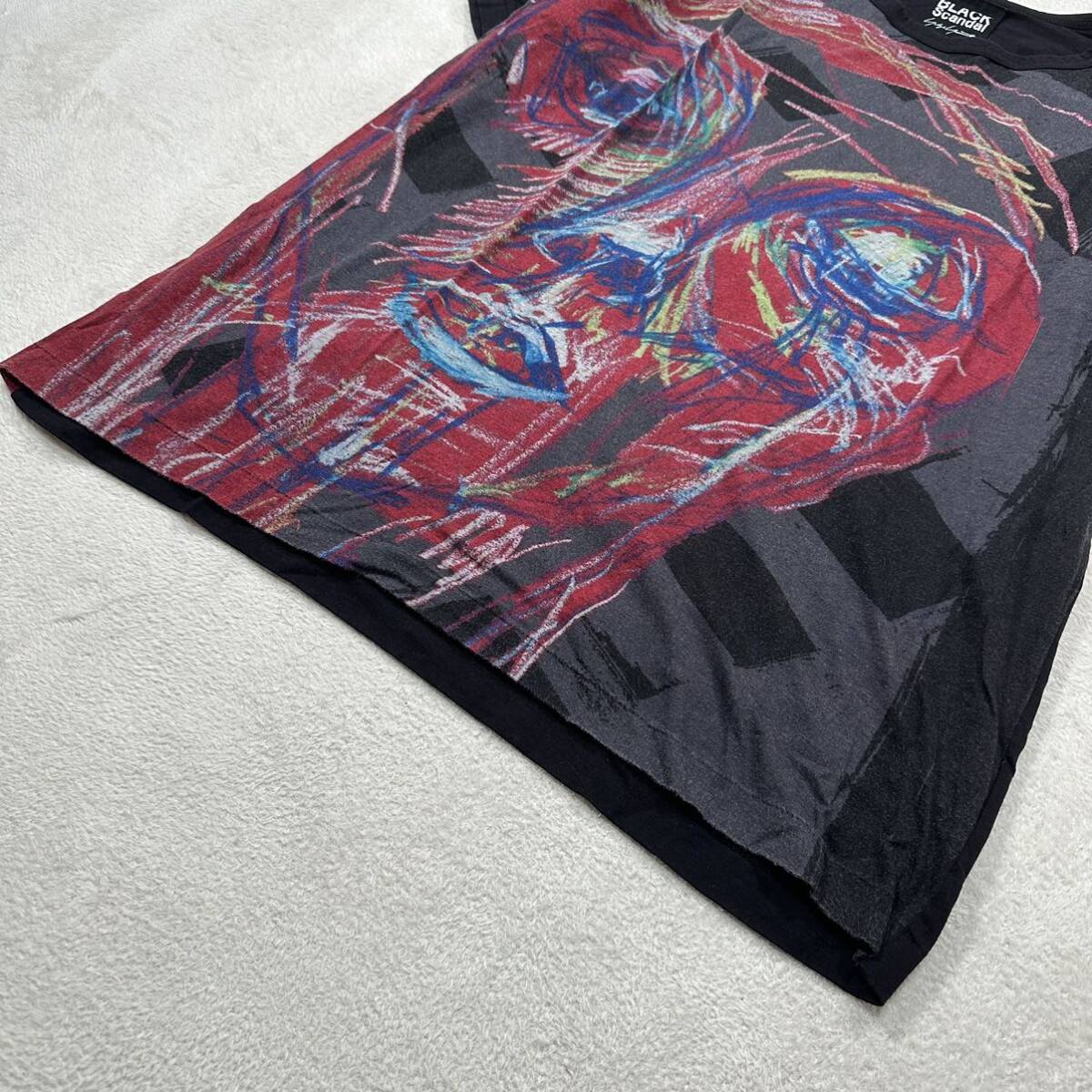 Yohji Yamamoto BLACK SCANDAL カットソー 3 ヨウジヤマモト 朝倉PT 赤顔半袖 プリント カットソー Tシャツ リヨセル70% コットン30%_画像6
