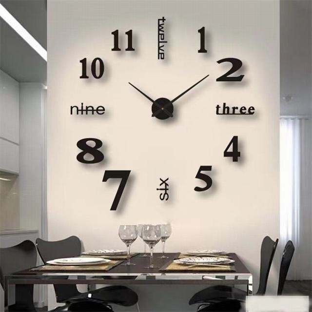 壁時計 掛け時計 ウォールステッカー 静音 DIY北欧 特大 立体 時計　リビングルーム ウォールクロック 英文字　ブラック_画像1