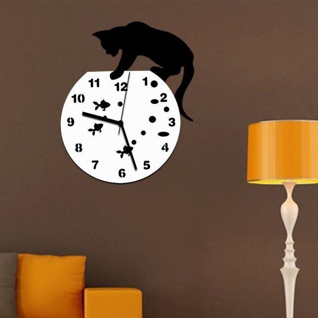 黒猫 金魚 アンティーク インテリア 壁掛け 時計壁掛け時計_画像3