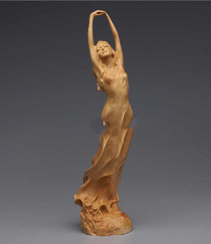 美少女 ◆裸婦像◆女性像 東洋彫刻 天然木・置物・柘植製高級木彫り_画像1
