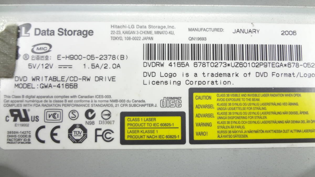 DVDマルチドライブ HITACHI-LG H・Lデータストレージ GWA-4165B E-H900-05-2378（B）IDE 中古動作品(A31)_画像6